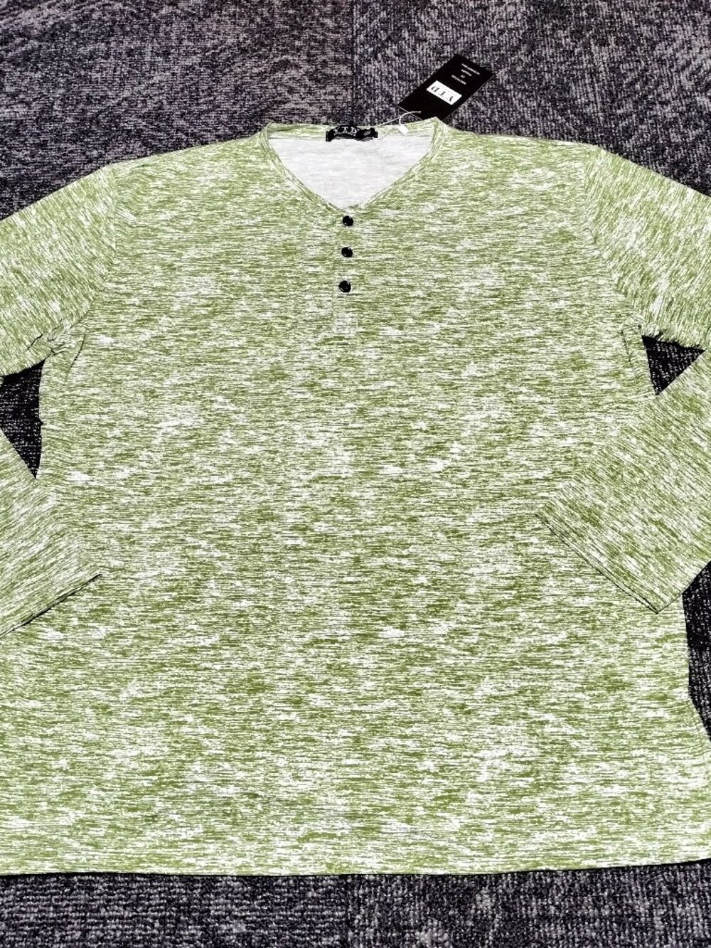 Mens YTD XL Henley Shirt Heather Green Long Sleeve Cotton Stretch Casual NEW NWT